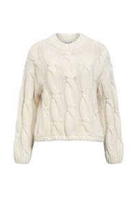 Krämfärgad stickad tröja med överdimensionerat flätmönster, långa ärmar, ribbade muddar och rundad halsringning.