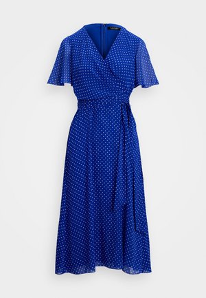 Lauren Ralph Lauren POLKA DOT BELTED CRINKLE GEORGETTE DRESS - Day dress - blue/white