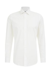 Witte lange mouwen shirt van gladde stof, met een standaard kraag, knoopsluiting aan de voorzijde en een licht taperende pasvorm.