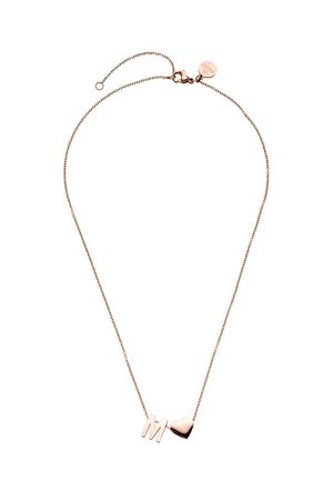 Zarte Halskette aus Roségold mit dem Buchstaben „M“ und herzförmigem Anhänger, Karabinerverschluss und verstellbarem Verlängerungsband.
