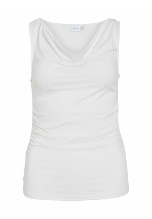 Biela blúzka bez rukávov s drapovaným výstrihom a jemným riasením na stranách, s označenou značkou VILA vo vnútri goliera.