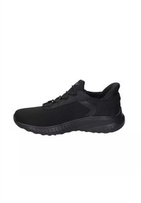 Scarpe da ginnastica nere con tomaia in rete e dettagli sintetici. Presentano una suola texturizzata, punta arrotondata e design con lacci.