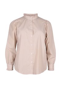 Zizzi GESTREIFTE MIT RÜSCHEN - Blúzka so zapínaním na gombíky - silver mink stripe