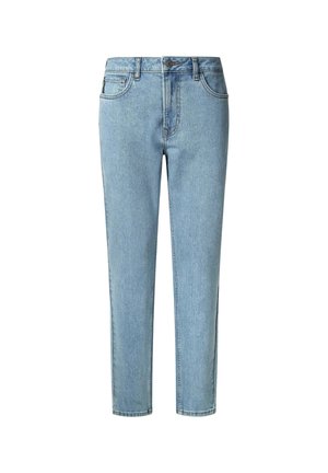 Lyseblå denimjeans med en tætsiddende pasform, fem lommer og lynlås. Stoffet har en glat tekstur og minimal falming.