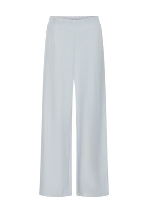 Hellblaue, weit geschnittene Hose aus glattem Material, mit elastischem Bund und zwei vorderen Taschen. Bietet klare Linien und eine legere Silhouette.