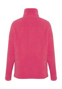 Fleece jacket in bright pink, featuring a high collar, long sleeves, and a smooth texture. No visible fastenings or embellishments.