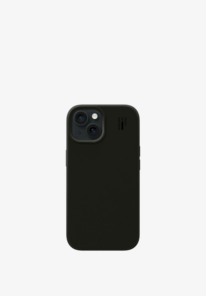 Black phone case with visible camera lenses and button on the side, set against a plain white background.
