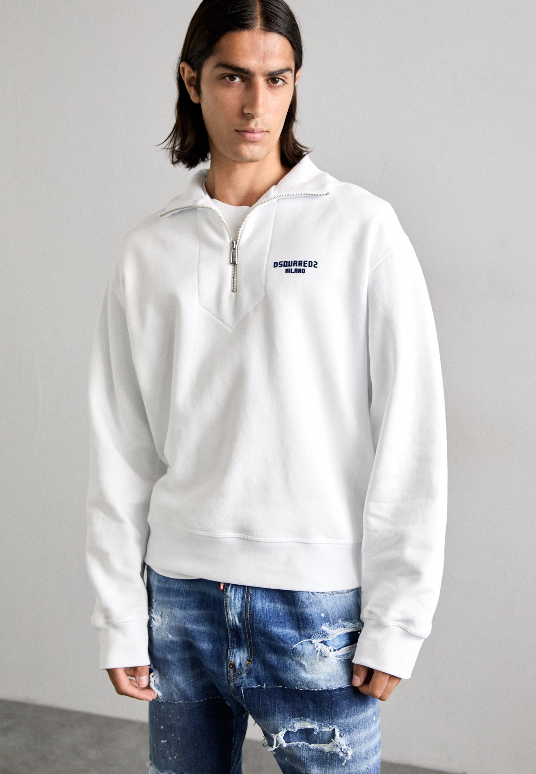 Dsquared2 JUST RIGHT FIT ZIPPED - Sweatshirt - white/dark navy