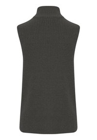 Tumehall lõhikuga turtleneck sviiter, soonikkoes, kõrge krae, kujundatud hem, mõeldud kihiliste stiilide ja sooja hoidmiseks.