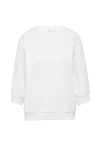 Witte katoen sweatshirt, losse pasvorm, ronde halslijn, driekwart mouwen, ribgebreide manchetten en zoom, gladde textuur, minimalistisch ontwerp.