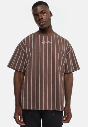 Karl Kani, SMALL SIGNATURE BOXY PINSTRIPE TEE - T-shirt print - brown/white