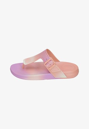 Pink gradient flip-flop with a textured strap and adjustable buckle. Flat sole with a smooth finish, designed for comfort and ease of wear.