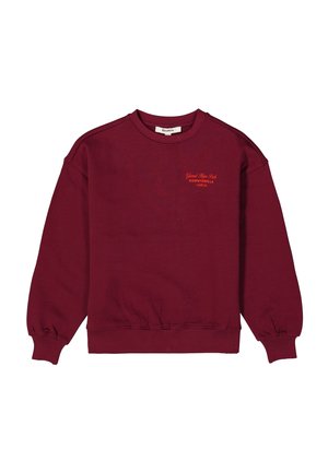 Bordeaux sweatshirt met ronde hals en geribde boorden en zoom, met oranje geborduurde tekst "Grand Tee Park DOWNTOWN LA."