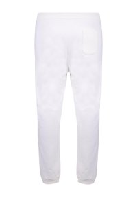 Valkoiset puuvillahousut slim-fit-mallilla, elastisella vyötärönauhalla, nilkkakuminauhalla ja yhdellä takataskulla. Pehmeä rakenne ja minimalistinen design.