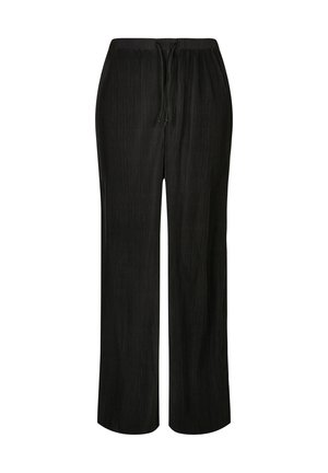 Pantalon large noir côtelé avec ceinture élastique et fermeture à cordon sur le devant.