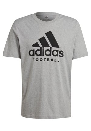 Maglietta in cotone grigia con logo Adidas nero e la scritta "Football" sottostante. Maniche corte e collo a giro.