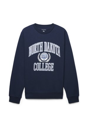 Felpa blu navy realizzata in misto cotone, con la scritta "NORTH DAKOTA COLLEGE" in grande stampa bianca e un emblema circolare. Design con collo a giro.