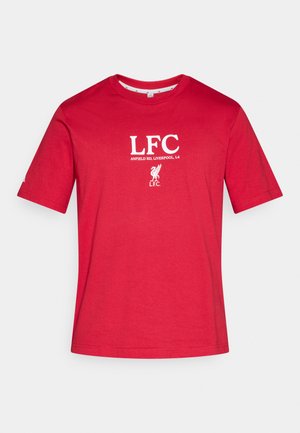 Piros pamut rövid ujjú póló, elöl fehér LFC felirattal és logóval. Egyszerű, kerek nyakkivágással és sima textúrával.