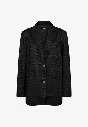 Must vaakond, mis on valmistatud tekstuurses kangas ruudulise mustriga, kahe nupuga, lapi krae ja eesmine taskutega.