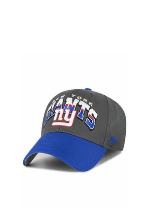 Szaro-niebieska czapka baseballowa z wyhaftowanym z przodu logo "New York Giants" i "ny".