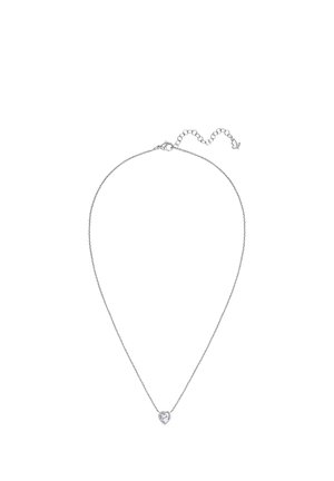 Delicate zilveren ketting met een kleine hartvormige kristallen hanger en een verstelbare sluiting.