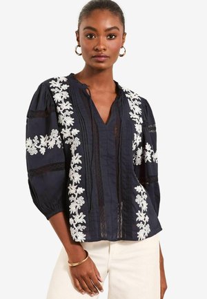 Lipsy 3/4 SLEEVE EMBROIDERED TIE NECK - REGULAR FIT - Bluse - navy blue