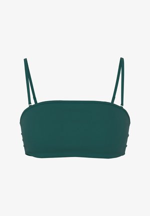 Sötétzöld bandeau bikini felső vékony állítható vállpántokkal és varrás nélküli kivitelben.