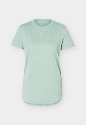 T-shirt verde chiaro a maniche corte con girocollo e piccolo logo bianco Nike Swoosh al centro del petto.