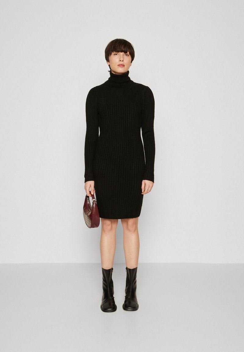 knee length dresses for ladies Black Turtle Neck Ribbed Mini Maternity Dress S main image 0