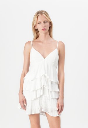 V NECK RUFFLE TIER MINI DRESS PRETTY - Day dress - white