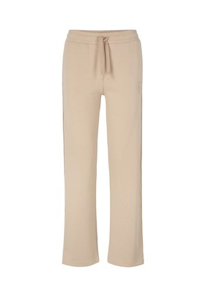 Beige Jogginghose aus weichem Material, mit einem elastischen Bund und Kordelzügen, geradem Schnitt und einem dezenten Logodetail.