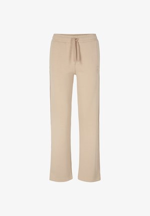 Pantaloni felpati beige realizzati in morbido materiale, con una vita elastica dotata di lacci, gambe dritte e un discreto dettaglio del logo.