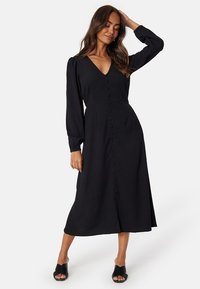 Bubbleroom V-NECK STRUCTURED L/S DRESS - Jurk - black