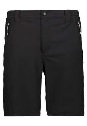 Sorte shorts lavet af letvægtsstof, med lige skæring, lynlåslommer i begge sider og en knaplukning i taljen.