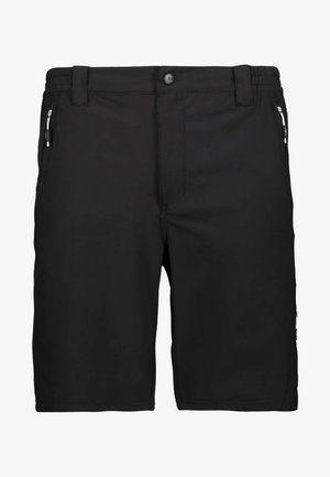 Sorte shorts lavet af letvægtsstof, med lige skæring, lynlåslommer i begge sider og en knaplukning i taljen.