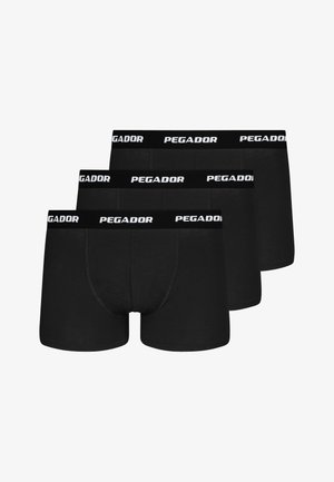 Pack de trois boxers noirs en coton doux, avec des ceintures élastiques portant l'inscription "PEGADOR" en blanc.