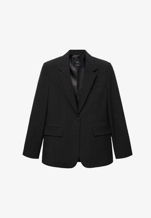 Svart blazer med en elegant design, enkel knappstängning, slagkrage, två framfickor och en slät innerfoder. Skräddarsydd passform.