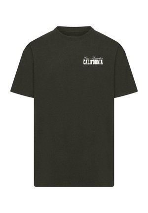Tricou negru din bumbac, cu mâneci scurte, guler rotund și text alb care spune "Los Angeles CALIFORNIA" pe partea stângă sus.