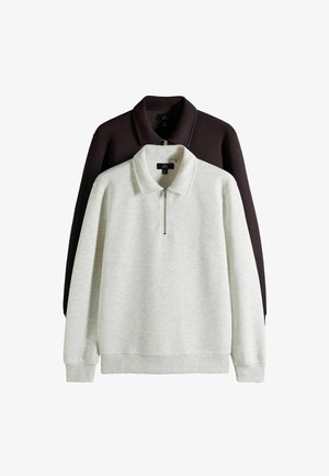 THE SET, 2 PACK PIQUE QUATER ZIP POLO JUMPERS - Sweatshirt - brown cream