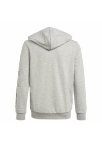 Szary, kapturowy sweter z długimi rękawami, kieszenią kangurzą i ściągaczami na rękawach. Miękka faktura i minimalistyczny design. Ograniczone detale na rękawie.