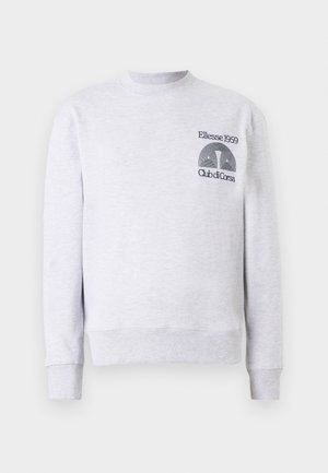 Lys grå hettegenser i bomullsblanding, med rund hals, ribbestrikkede ermer og hem, med brodert logo 'Ellesse 1959 Club di Corsa' på brystet.