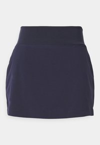 Námořnický skort s širokým, měkkým pasem a rozšířeným střihem. Vyrobeno z elastického materiálu pro pohodlí a snadný pohyb.