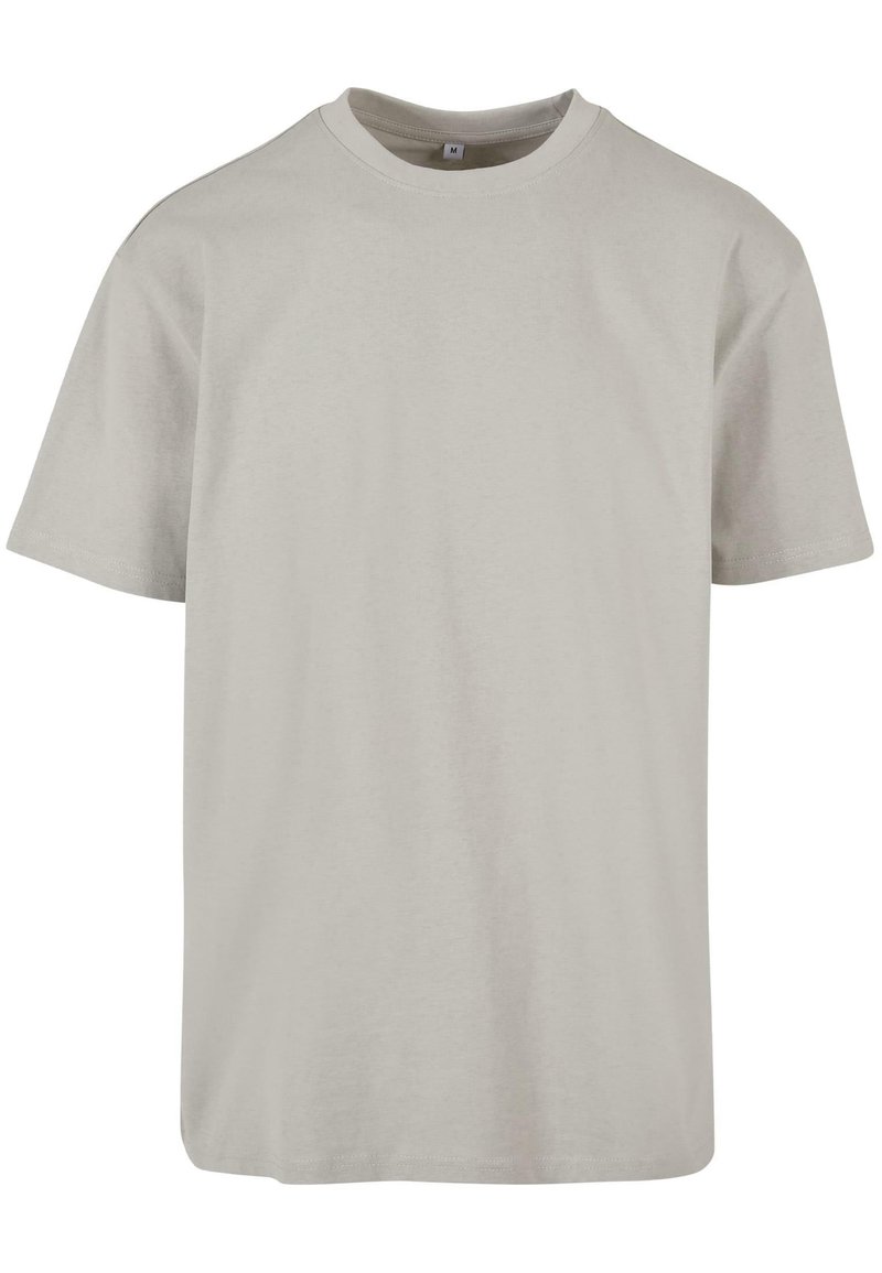 Light gray short-sleeve cotton T-shirt with a crew neck and a straight hem. Smooth texture, no visible patterns or accents. Size tag visible.