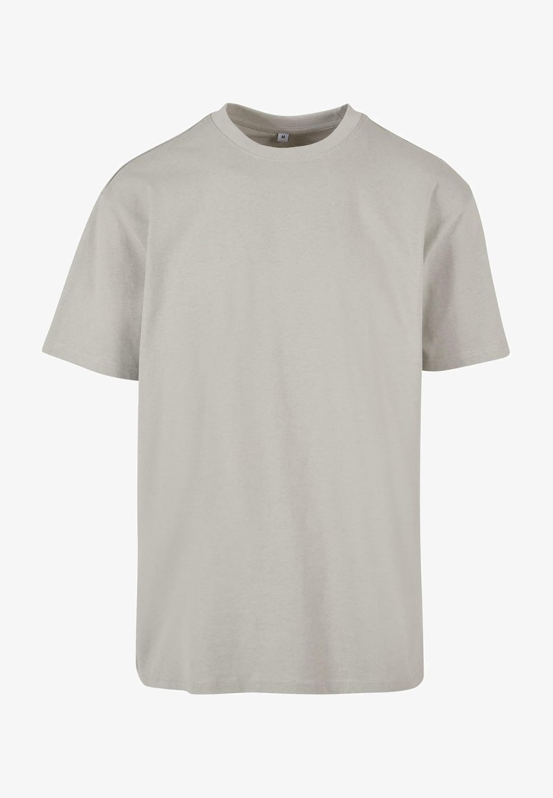 Light gray short-sleeve cotton T-shirt with a crew neck and a straight hem. Smooth texture, no visible patterns or accents. Size tag visible.