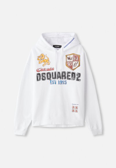 Witte hoodie van katoen, voorzien van een voorlogo met een leeuw, schildgraphics en tekst. Inclusief een trekkoordcapuchon en geribde manchetten.