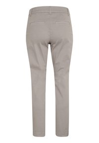 Helle graue Baumwollhose mit gerader Beinform, ausgestattet mit einem Bund, zwei Gesäßtaschen und einer glatten, weichen Textur.