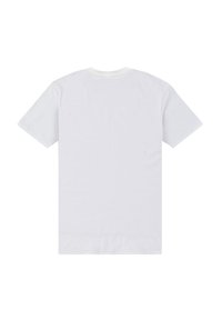 Witte katoenen T-shirt met korte mouwen en een ronde hals. Zachte textuur en een naadloos ontwerp aan de achterkant. Geen zichtbare patronen of accenten.