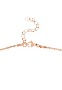 Collana in oro rosa con design attorcigliato, dotata di chiusura a moschettone e catena regolabile per variazioni di lunghezza.