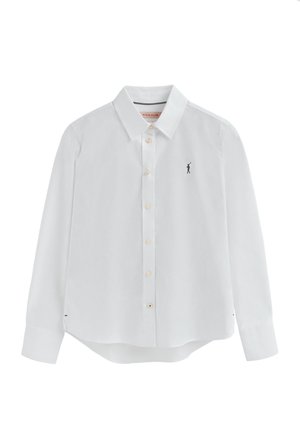 Witte overhemd met lange mouwen, gemaakt van katoen, met een button-down kraag, vijf knopen en een klein zwart logo op de borst.