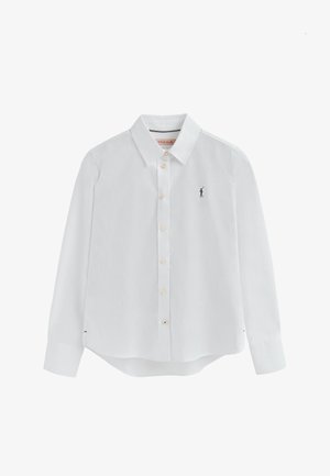 Witte overhemd met lange mouwen, gemaakt van katoen, met een button-down kraag, vijf knopen en een klein zwart logo op de borst.